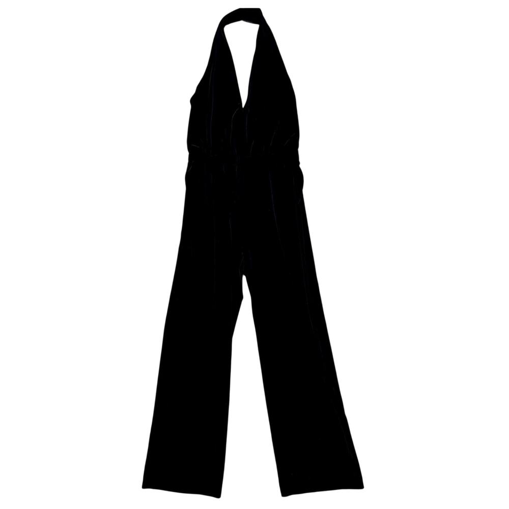 womens banana republic black velvet halter jumpsuit wide leg women's size 8 NWT